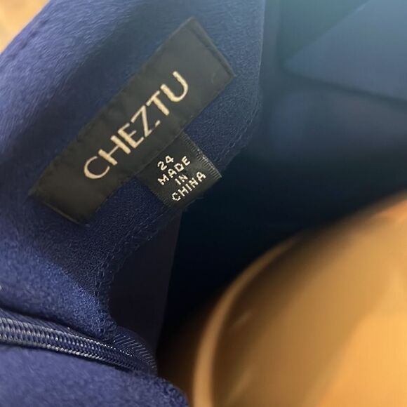 Chezut Royal Blue Dress Size 24 Sleeveless Circle Skirt Zipper Back - Picture 7 of 9